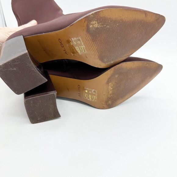 Aldo Burgundy Stretch Sock Ankle Boots With Patent Block Heels & Side Zipper 6.5 - Picture 11 of 16